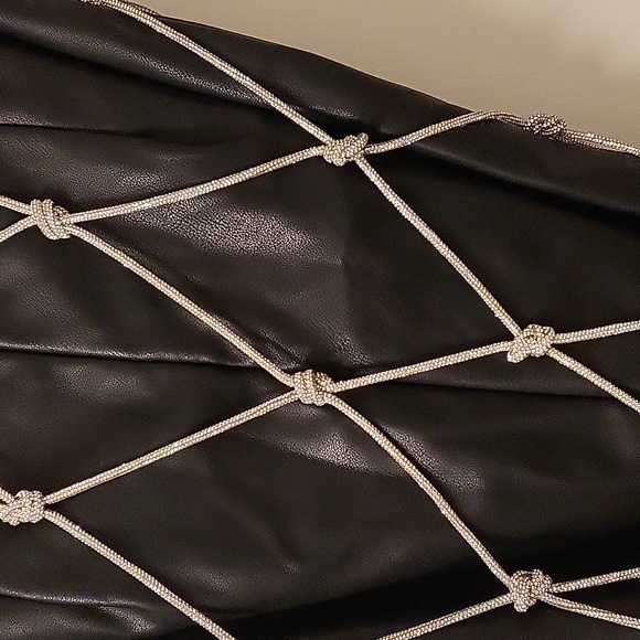 Akira Faux leather skirt long fishnet rimestone diamond on top size M - Picture 4 of 11